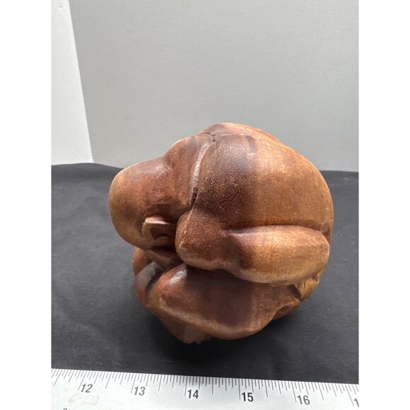 Weeping Crying Buddah Hand-Carved Natural Wood Thinker Sculpture - Picture 2 of 9